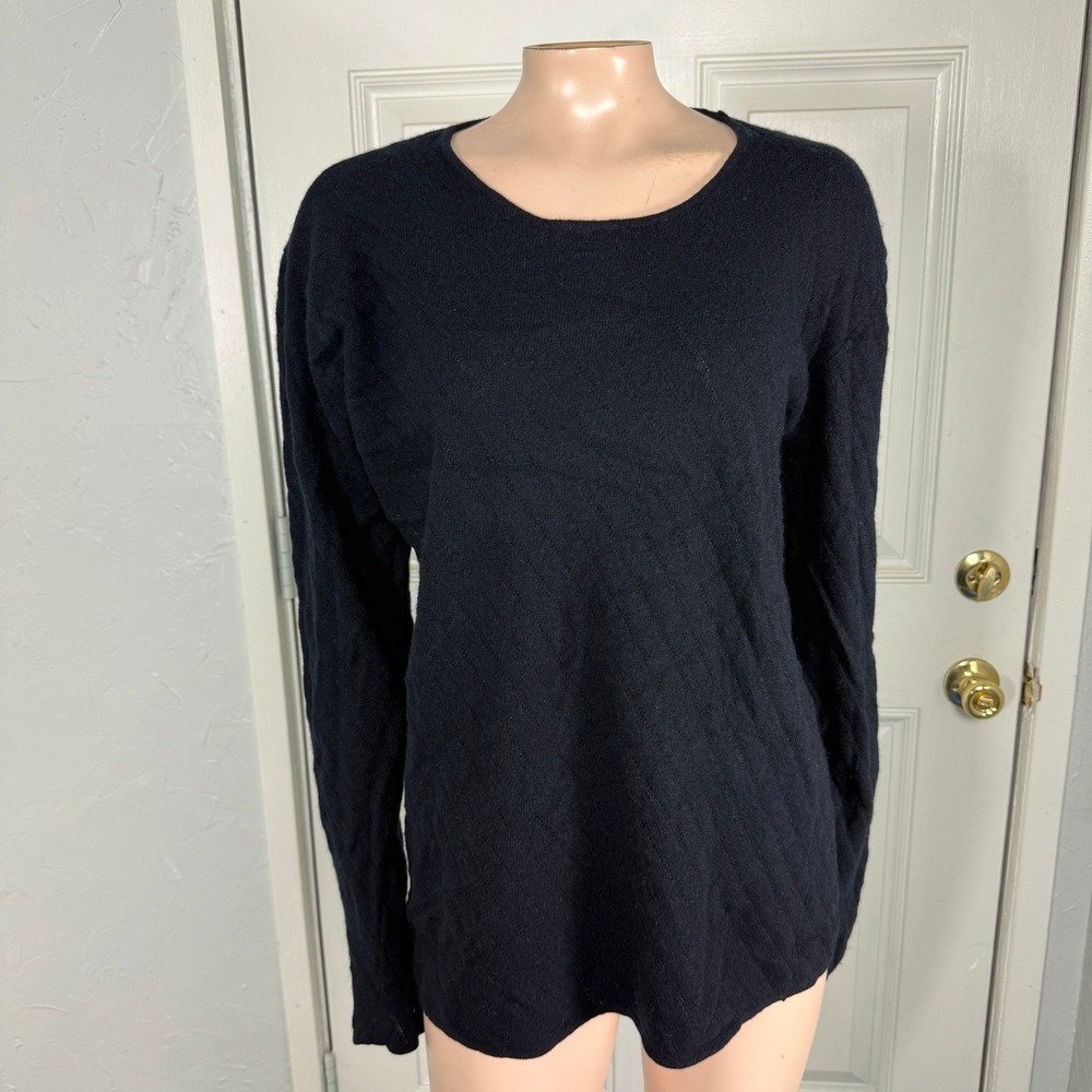 Armani Collezioni Women's Sweater L Cashmere Pullover Crew neck L/S Navy S3-23